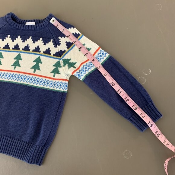 Hanna Andersson 90 3T Holiday Sweater Navy Trees Christmas Pullover Fair Isle - Picture 11 of 12